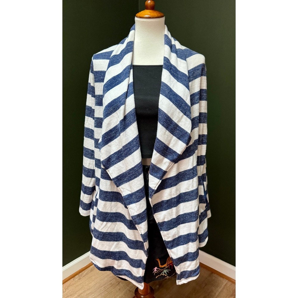 G.H. Bass & Co. Blue and White Striped Open Front Sweater Women's Size‎ L